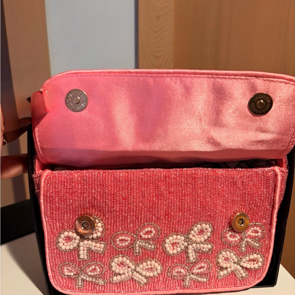 Rachel Zoe Pink Beaded Clutch with Bow Design - Picture 3 of 4